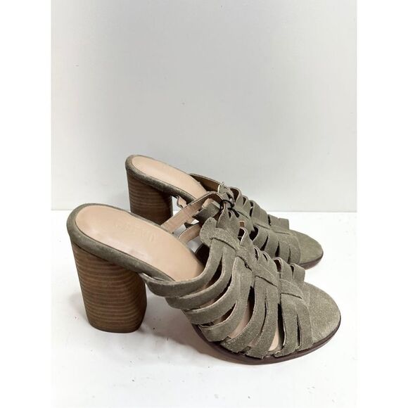 Crevo Hazelle Block Heel Mule Womens 7.5 Sage Slip On Leather Suede Sandal - Picture 3 of 9